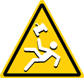 Site logo - a cartoon man holding a games controller in a striped warning triangle