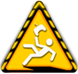 Site logo - a cartoon man holding a games controller in a striped warning triangle